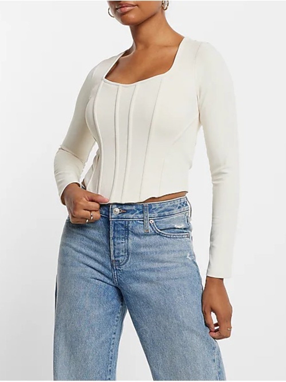Express Cream Long-Sleeve Corset Top